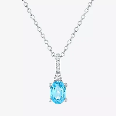 Yes Womens Genuine Blue Topaz Sterling Silver Oval 18 Inch Pendant Necklace