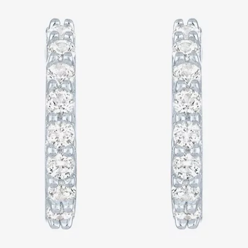 Yes, Please! C-Hoop Womens Lab Created White Sapphire Sterling Silver 13mm Hoop Earrings