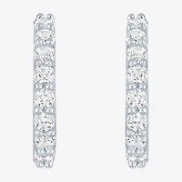 Yes, Please! C-Hoop Womens Lab Created White Sapphire Sterling Silver 13mm Hoop Earrings