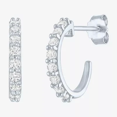 Yes, Please! C-Hoop Womens Lab Created White Sapphire Sterling Silver 13mm Hoop Earrings