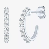 Yes, Please! C-Hoop Womens Lab Created White Sapphire Sterling Silver 13mm Hoop Earrings