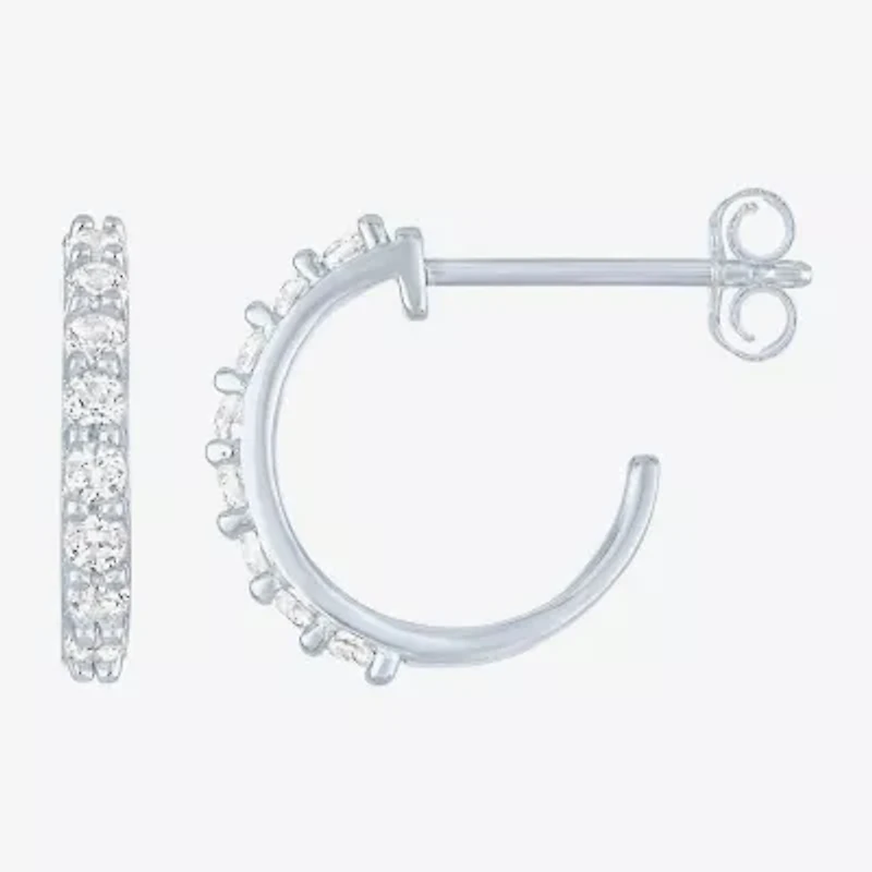 Yes, Please! C-Hoop Womens Lab Created White Sapphire Sterling Silver 13mm Hoop Earrings