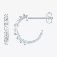 Yes, Please! C-Hoop Womens Lab Created White Sapphire Sterling Silver 13mm Hoop Earrings