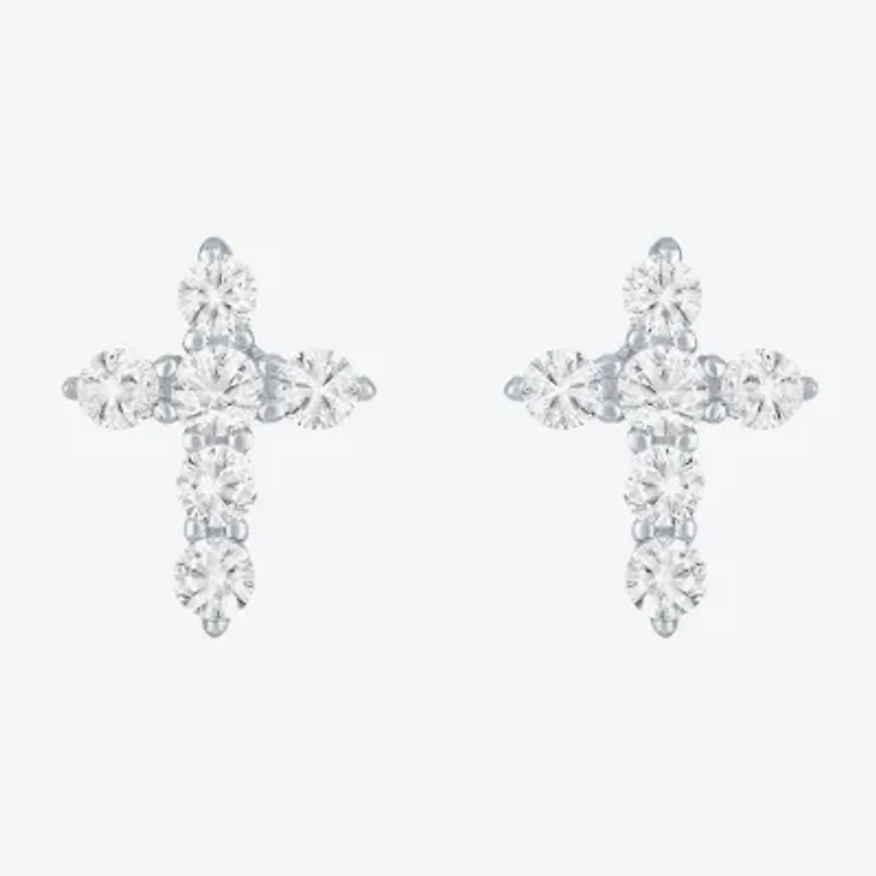 Yes, Please! Lab Created White Sapphire Sterling Silver 9mm Cross Stud Earrings
