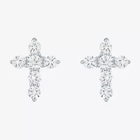 Yes, Please! Lab Created White Sapphire Sterling Silver 9mm Cross Stud Earrings