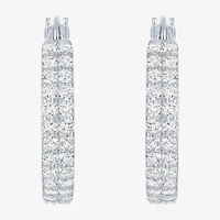 Yes, Please! Womens Lab Created White Sapphire Sterling Silver 18mm Hoop Earrings