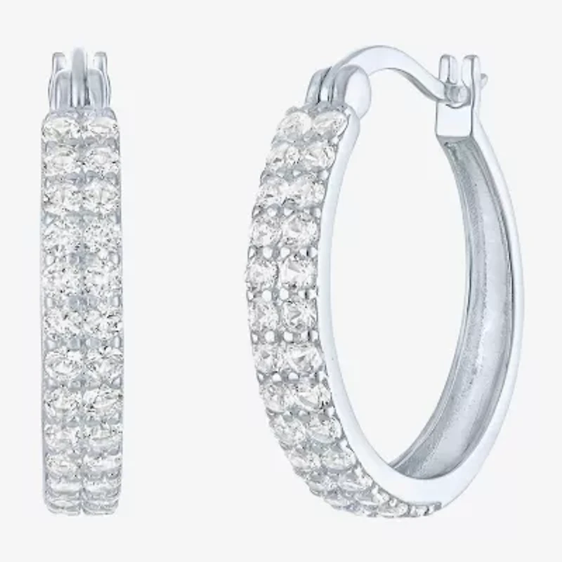 Yes, Please! Womens Lab Created White Sapphire Sterling Silver 18mm Hoop Earrings
