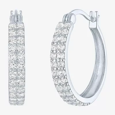 Yes, Please! Womens Lab Created White Sapphire Sterling Silver 18mm Hoop Earrings