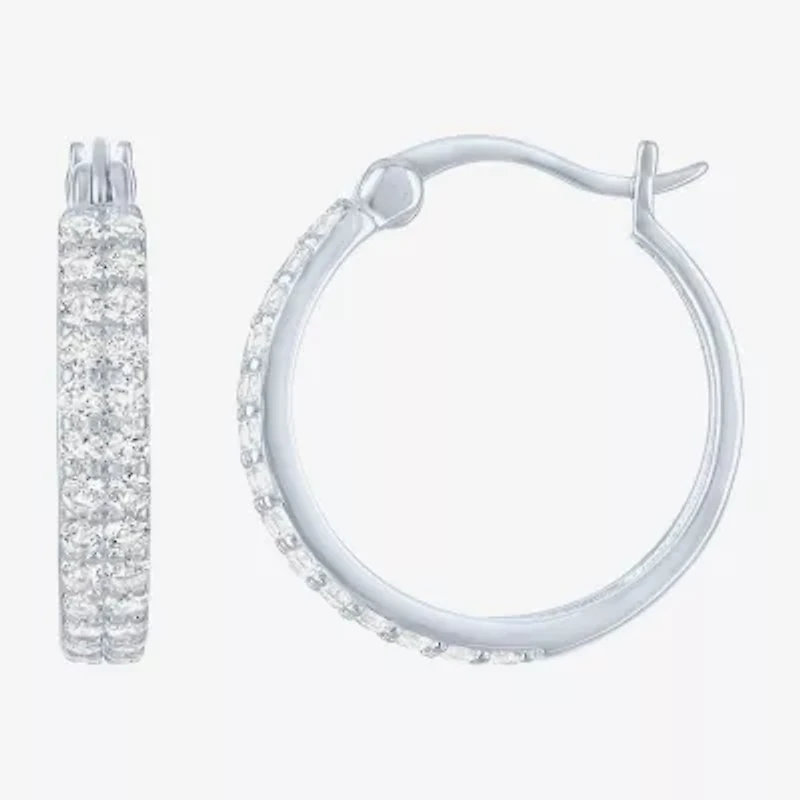 Yes, Please! Womens Lab Created White Sapphire Sterling Silver 18mm Hoop Earrings