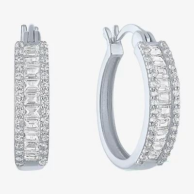 Yes, Please! Womens Lab Created White Sapphire Sterling Silver 19mm Hoop Earrings