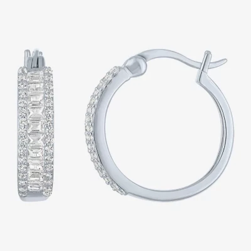 Yes, Please! Womens Lab Created White Sapphire Sterling Silver 19mm Hoop Earrings