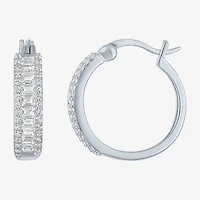 Yes, Please! Womens Lab Created White Sapphire Sterling Silver 19mm Hoop Earrings