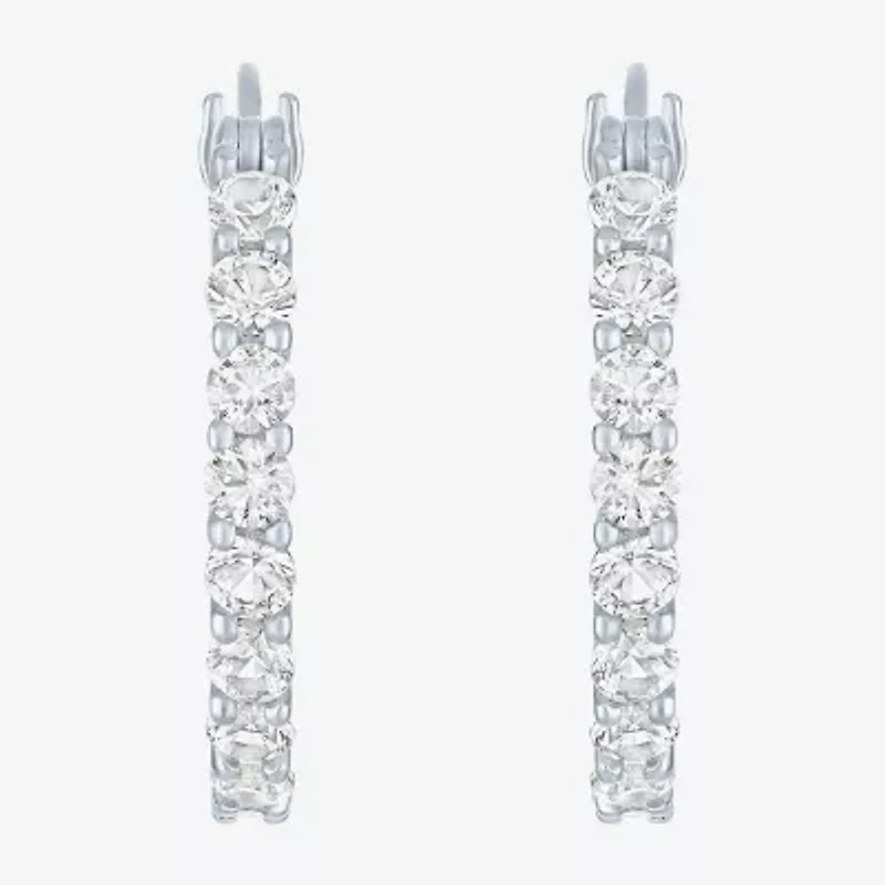 Yes, Please! Womens Lab Created White Sapphire Sterling Silver 22mm Hoop Earrings