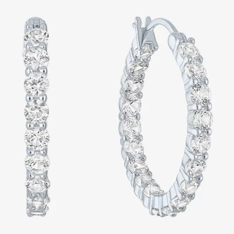 Yes, Please! Womens Lab Created White Sapphire Sterling Silver 22mm Hoop Earrings