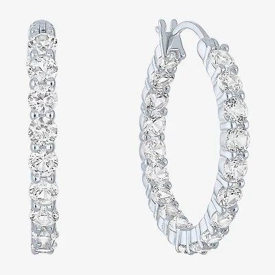 Yes, Please! Womens Lab Created White Sapphire Sterling Silver 22mm Hoop Earrings