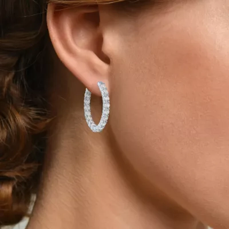 Yes, Please! Womens Lab Created White Sapphire Sterling Silver 22mm Hoop Earrings