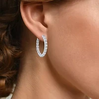 Yes, Please! Womens Lab Created White Sapphire Sterling Silver 22mm Hoop Earrings