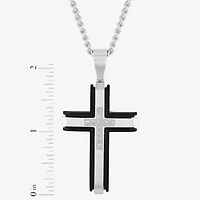 (G-H / I1) Mens 1/5 CT. Lab Grown White Diamond Stainless Steel Cross 24 Inch Pendant Necklace
