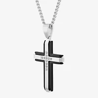 (G-H / I1) Mens 1/5 CT. Lab Grown White Diamond Stainless Steel Cross 24 Inch Pendant Necklace