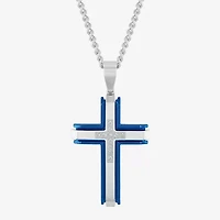 (G-H / I1) Mens 1/5 CT. Lab Grown White Diamond Stainless Steel Cross 24 Inch Pendant Necklace