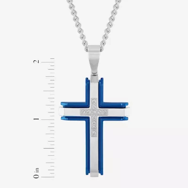(G-H / I1) Mens 1/5 CT. Lab Grown White Diamond Stainless Steel Cross 24 Inch Pendant Necklace