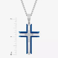 (G-H / I1) Mens 1/5 CT. Lab Grown White Diamond Stainless Steel Cross 24 Inch Pendant Necklace