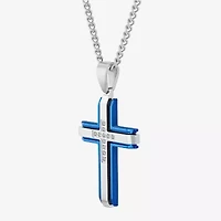 (G-H / I1) Mens 1/5 CT. Lab Grown White Diamond Stainless Steel Cross 24 Inch Pendant Necklace
