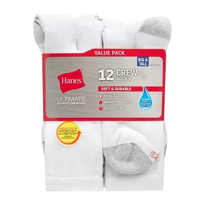 Hanes Ultimate Mens 12 Pair Big and Tall Crew Socks