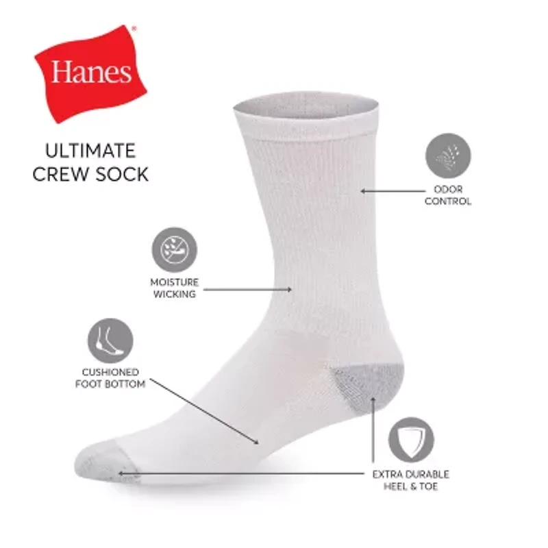 Hanes Ultimate Mens 12 Pair Big and Tall Crew Socks
