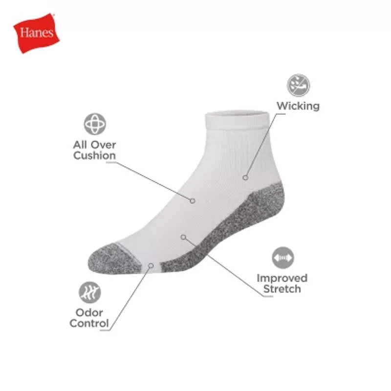 Hanes Ultimate Mens Multi-Pack 12 Pair Big and Tall Quarter Ankle Socks