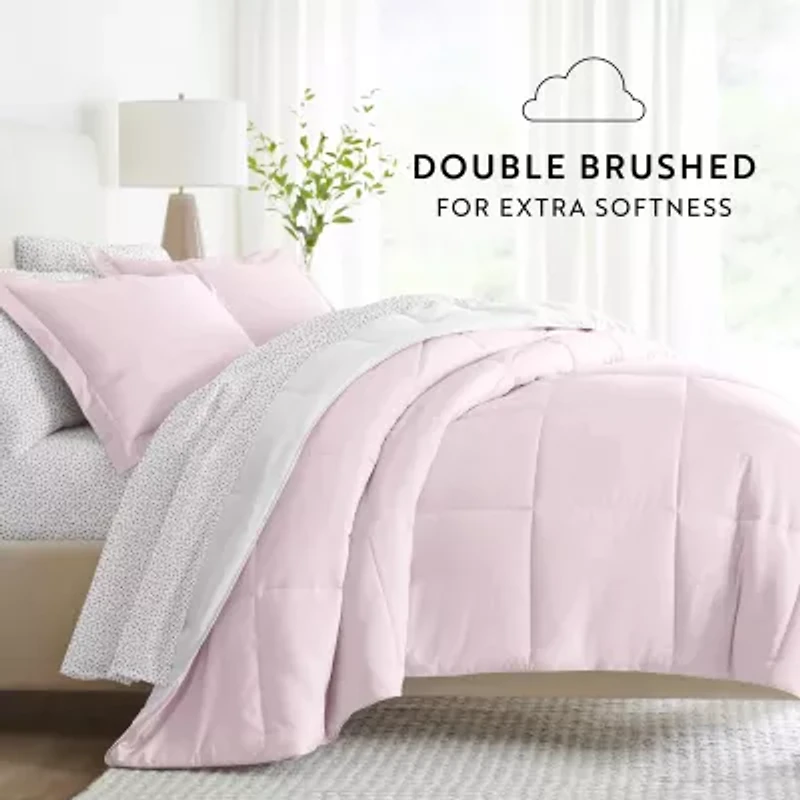 Casual Comfort Reversible Microfiber Down Alternative Complete Bedding Set with Sheets