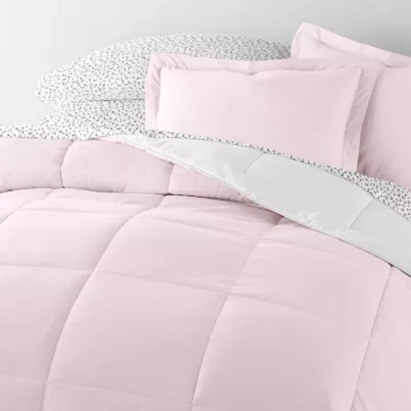 Casual Comfort Reversible Microfiber Down Alternative Complete Bedding Set with Sheets