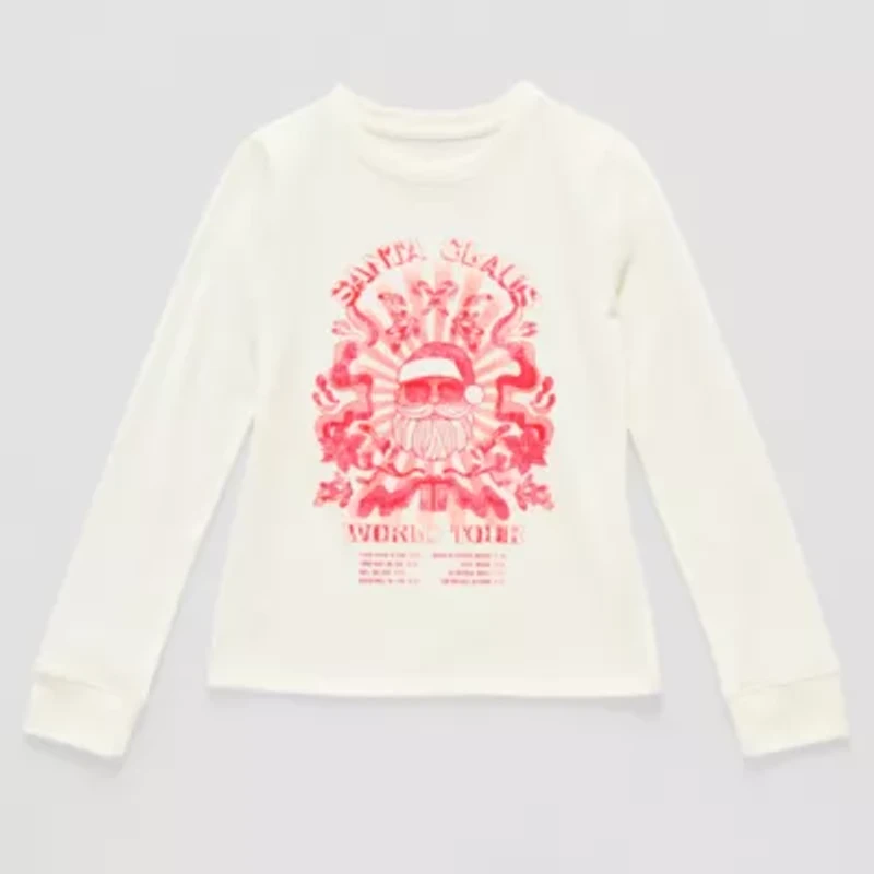 Thereabouts Holiday Little & Big Kid Girls Round Neck Long Sleeve Regular Fit Graphic T-Shirt