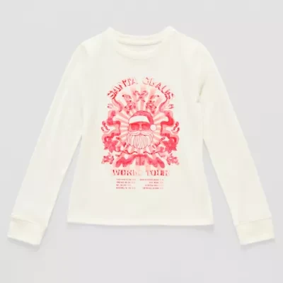 Thereabouts Holiday Little & Big Kid Girls Round Neck Long Sleeve Regular Fit Graphic T-Shirt