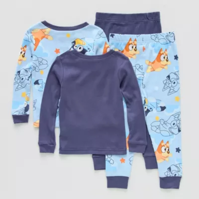 Toddler Boys Bluey Crew Neck Long Sleeve 4-pc. Pajama Sets