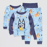 Toddler Boys Bluey Crew Neck Long Sleeve 4-pc. Pajama Sets