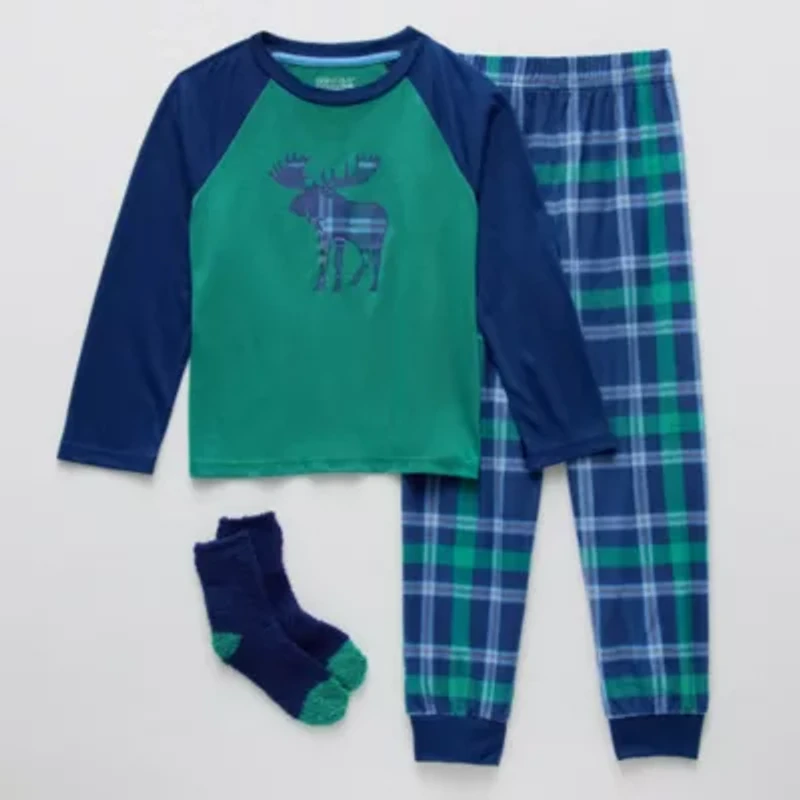 Little & Big Kid Boys Fleece Round Neck Long Sleeve 3-pc. Pajama Sets