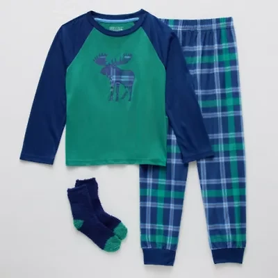Little & Big Kid Boys Fleece Round Neck Long Sleeve 3-pc. Pajama Sets