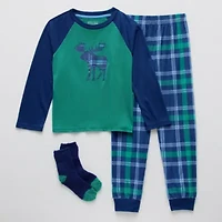 Little & Big Kid Boys Fleece Round Neck Long Sleeve 3-pc. Pajama Sets