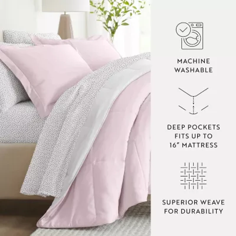 Casual Comfort Reversible Microfiber Down Alternative Complete Bedding Set with Sheets