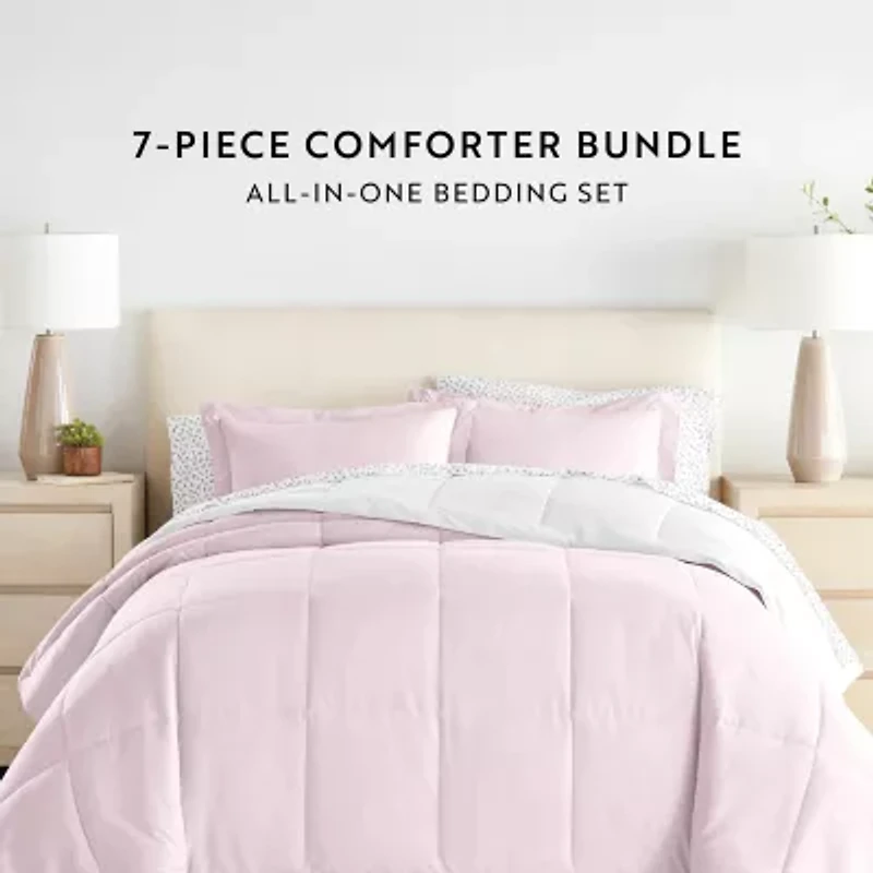 Casual Comfort Reversible Microfiber Down Alternative Complete Bedding Set with Sheets