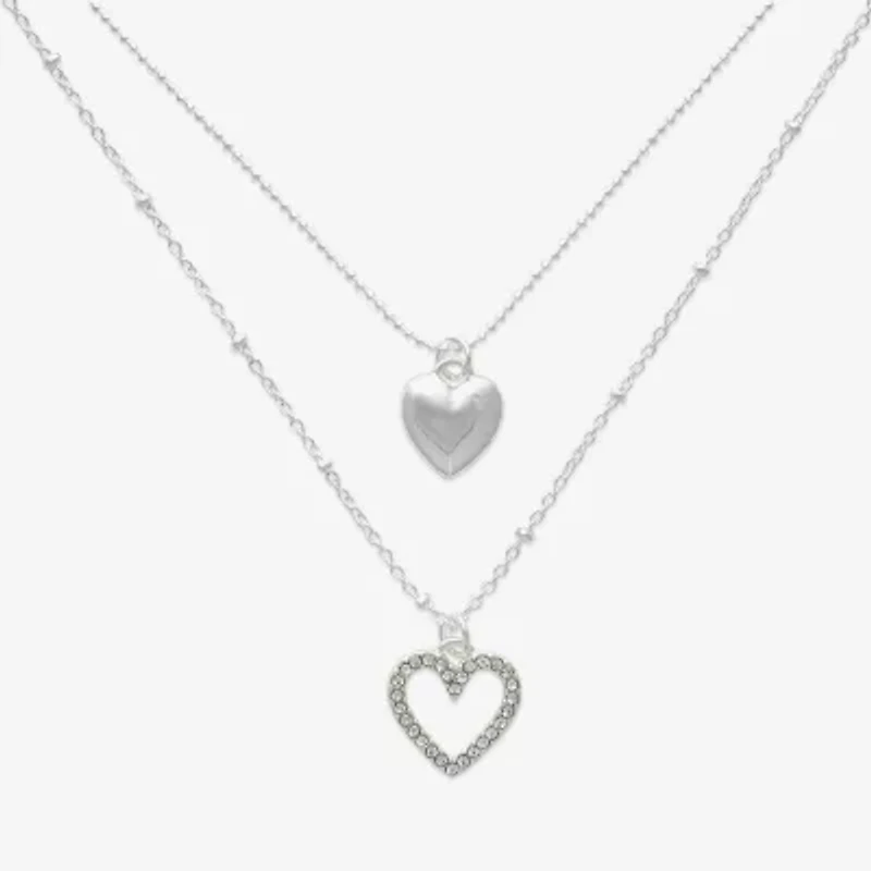 Bijoux Bar Silver Tone Womens Glass Heart 2-pc. Necklace Set