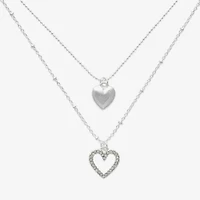 Bijoux Bar Silver Tone Womens Glass Heart 2-pc. Necklace Set