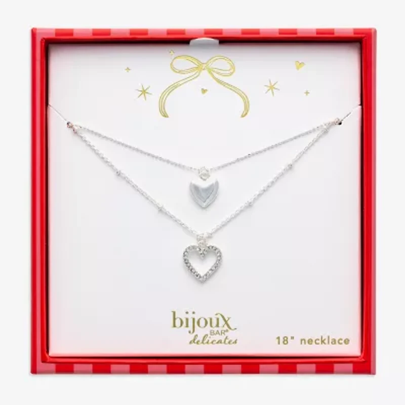 Bijoux Bar Silver Tone Womens Glass Heart 2-pc. Necklace Set