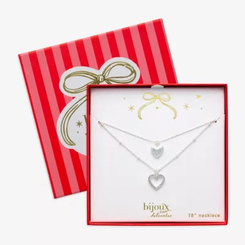 Bijoux Bar Silver Tone Womens Glass Heart 2-pc. Necklace Set