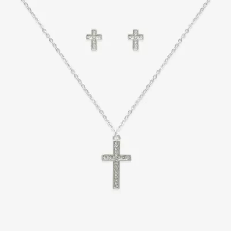 Bijoux Bar Silver Tone Womens Glass Cross 2-pc. Jewelry Set