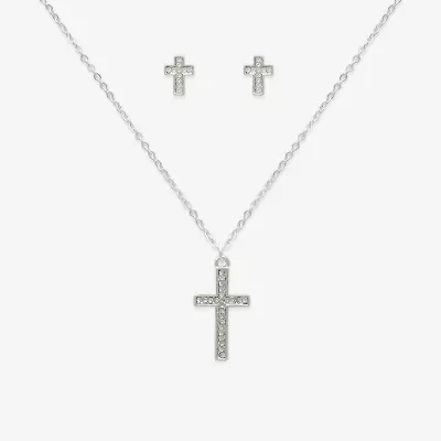 Bijoux Bar Silver Tone Womens Glass Cross 2-pc. Jewelry Set