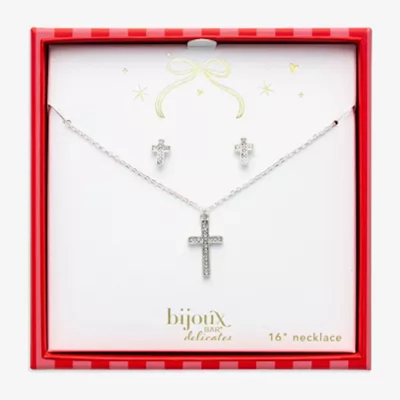 Bijoux Bar Silver Tone Womens Glass Cross 2-pc. Jewelry Set