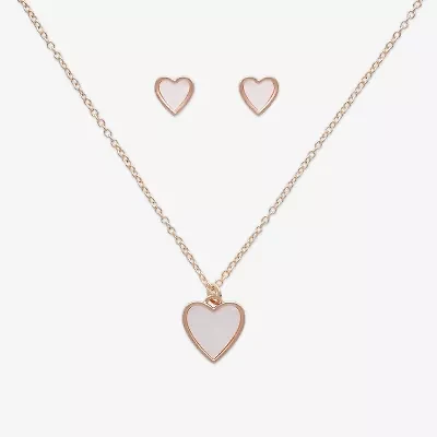 Bijoux Bar Rose Tone Womens White Heart 2-pc. Jewelry Set