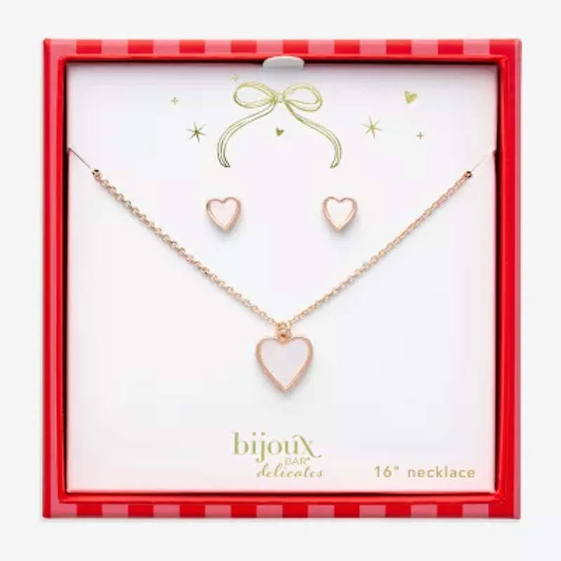 Bijoux Bar Rose Tone Womens White Heart 2-pc. Jewelry Set